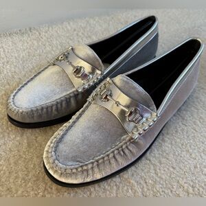 G. H. Bass & Co. Weejuns Metallic Silver Liana Velvet Horsebit Loafers New + Box